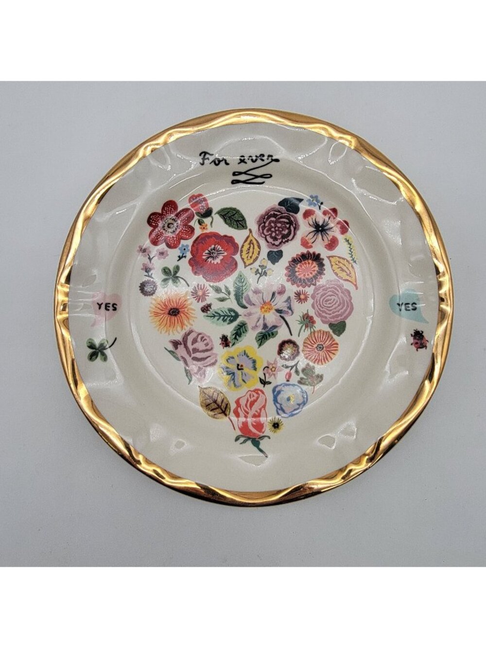 Anthropologie Nathalie Lete Forever Wedding Flower Plate Dish With Gold Trim